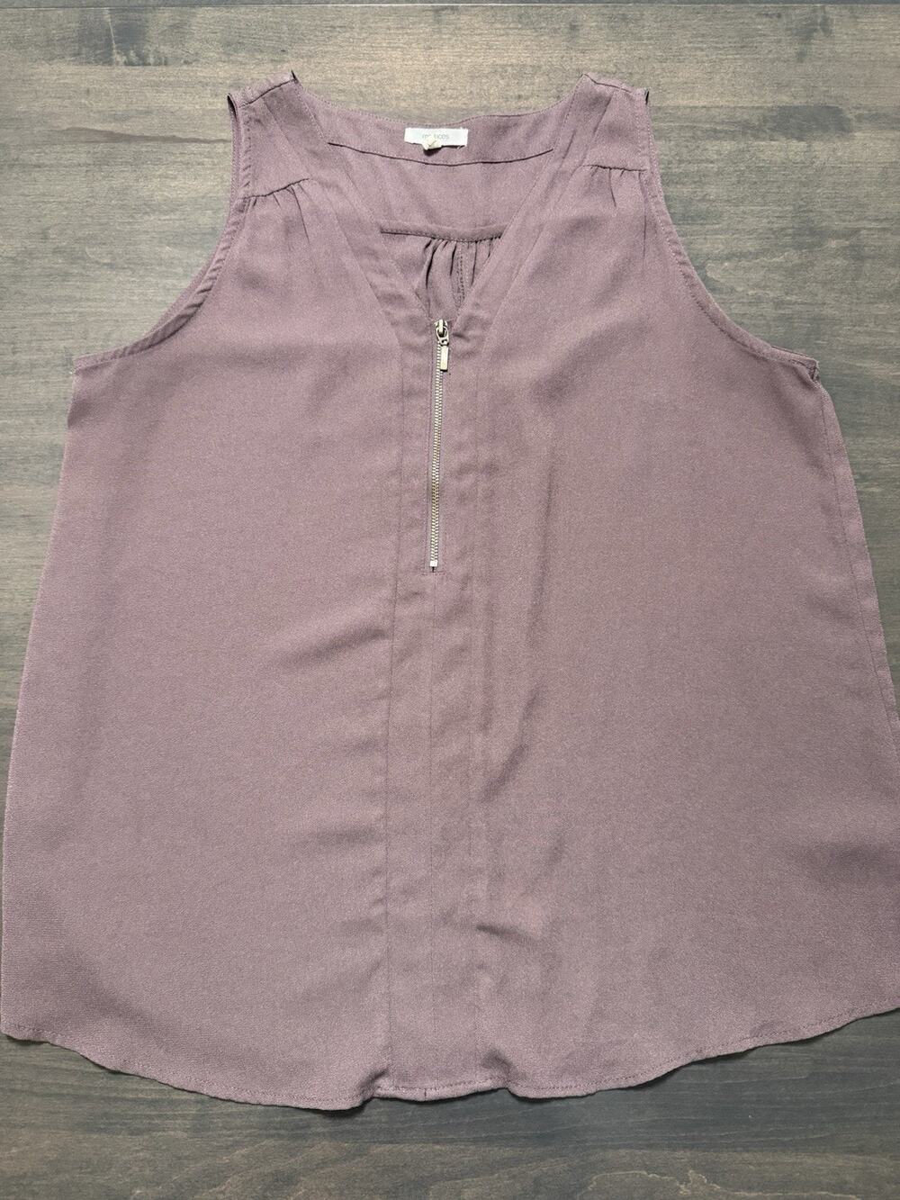 Maurices - Brown Chiffon 1/4 Zip Up Blouse Sleeveless- Women's Size Large
